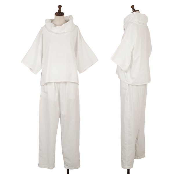 【中古】 イッセイミヤケISSEY MIYAKE ポリハイネック半袖セットアップ  白2【レディース】