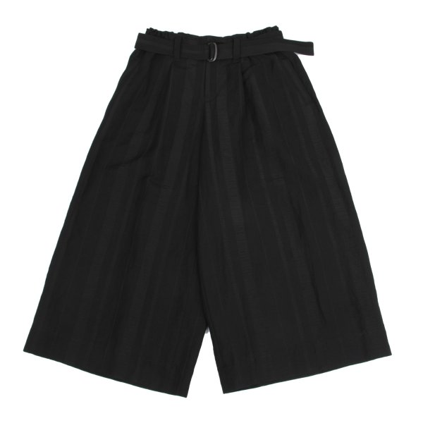 【中古】 イッセイミヤケISSEY MIYAKE リネン混紡ストライプ織りワイドパンツ 黒1【レディース】｜PLAYFUL