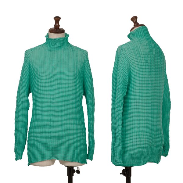 【中古】 イッセイミヤケISSEY MIYAKE ストレッチプリーツハイネックカットソー ターコイズ2【レディース】｜PLAYFUL