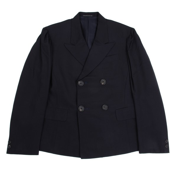 【中古】 ヨウジヤマモト プールオムYohji Yamamoto POUR HOMME ウール天竺パフスリーブピークドラペルジャケット 紺 紺M【メンズ】|PLAYFUL