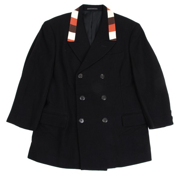 【中古】 ヨウジヤマモト プールオムYohji Yamamoto POUR HOMME フェルトウール襟切替ストライプダブルジャケット 黒S【メンズ】|PLAYFUL
