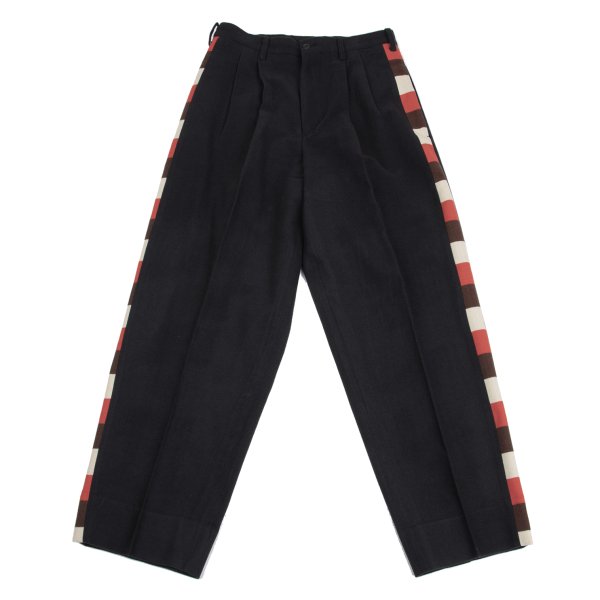 【中古】 ヨウジヤマモト プールオムYohji Yamamoto POUR HOMME フェルトウールサイドストライプ切替タックパンツ 濃紺S【メンズ】｜PLAYFUL 66,268円