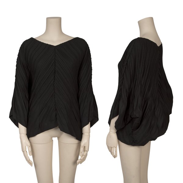 【中古】 イッセイミヤケISSEY MIYAKE 消しプリーツ切替ドルマンスリーブブラウス 黒2【レディース】|PLAYFUL