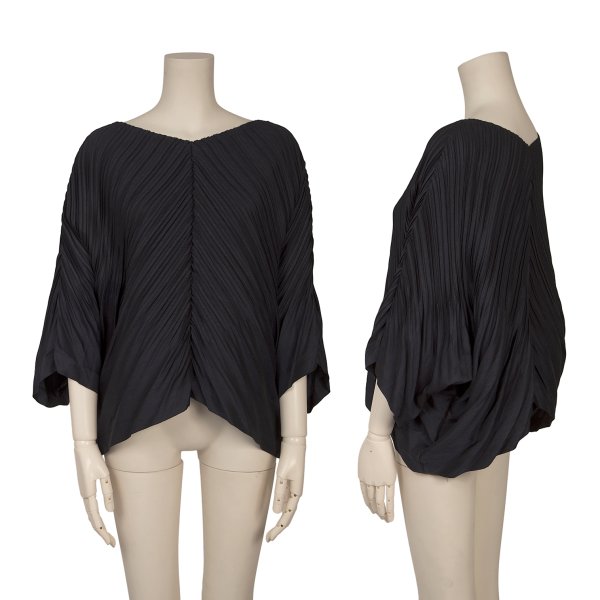 【中古】 イッセイミヤケISSEY MIYAKE 消しプリーツ切替ドルマンスリーブブラウス 紺2【レディース】｜PLAYFUL