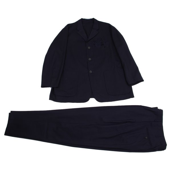 【中古】 ワイズフォーメンY\u0027s for men サマーウールフラワーカッティングセットアップ 紺M S【メンズ】
