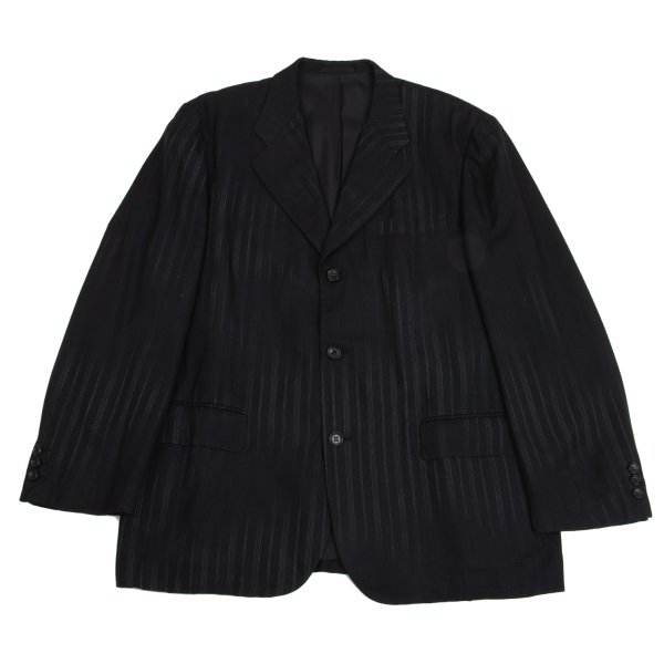【中古】 コムデ給仕 オムCOMME des GARCONS HOMME むら染めストライプステッチレーヨンジャケット 黒M【メンズ】 コート・ジャケット-メンズファッション