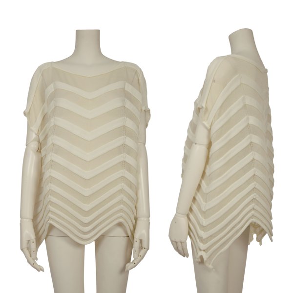 【中古】 イッセイミヤケISSEY MIYAKE 横プリーツ変形ノースリーブカットソー ベージュアイボリーM位【レディース】｜PLAYFUL