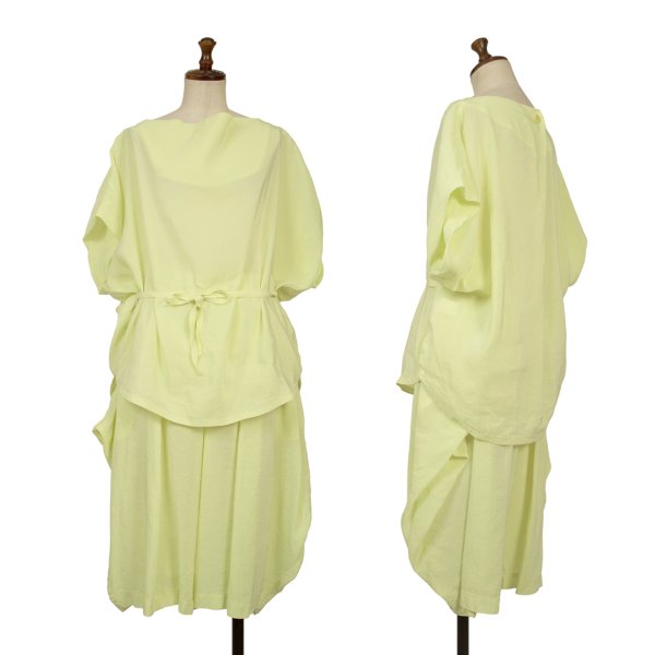 【中古】 イッセイミヤケISSEY MIYAKE 酉の方角吊りひも半袖トップセットアップ 黄緑2【レディース】