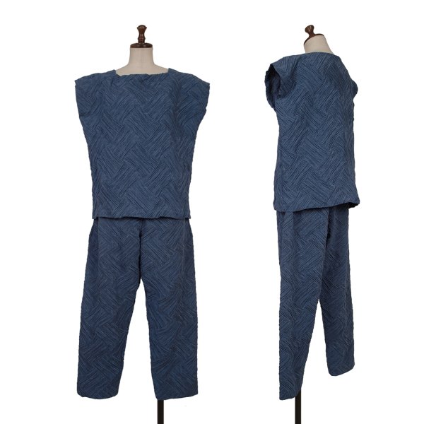 【中古】 イッセイミヤケISSEY MIYAKE ポリロンバスうつり変わりジャガードセットアップ 青2【レディース】