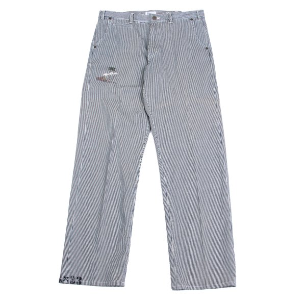 【中古】 パ通り手形Papas 綿織物混バックロゴパッチヒッコリーストライプストレッチパンツ 青オフ33【メンズ】