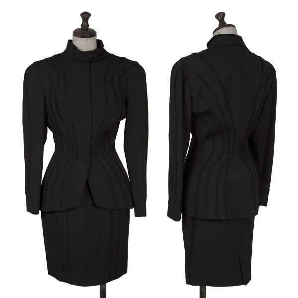 【中古】 ティエリーミュグレーThierry Mugler ウールラインデザインセットアップ 黒7AR 60-88【レディース】