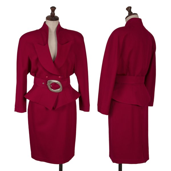 【中古】 ティエリーミュグレーThierry Mugler 羊毛うつり変わりひな形セットアップ 赤9AR 63-90【レディース】