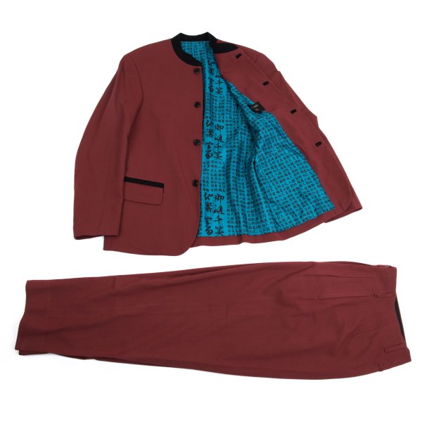 【中古】 ジャンポールゴルチエ オムJean Paul GAULTIER HOMME 裏漢字プリントセットアップスーツ ボルドーワイン48【メンズ】