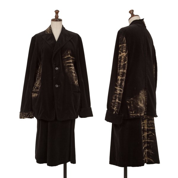 【中古】 ヨウジヤマモト ノアールYohji Yamamoto NOIR ブリーチ工業天鵝絨セットアップ  黒ベージュ2【レディース】
