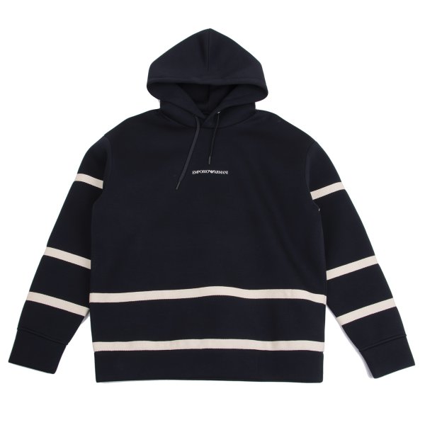 【中古】 エンポリオアルマーニEMPORIO ARMANI ボンディングレーヨンテーピングラインロゴパーカー 紺M【メンズ】