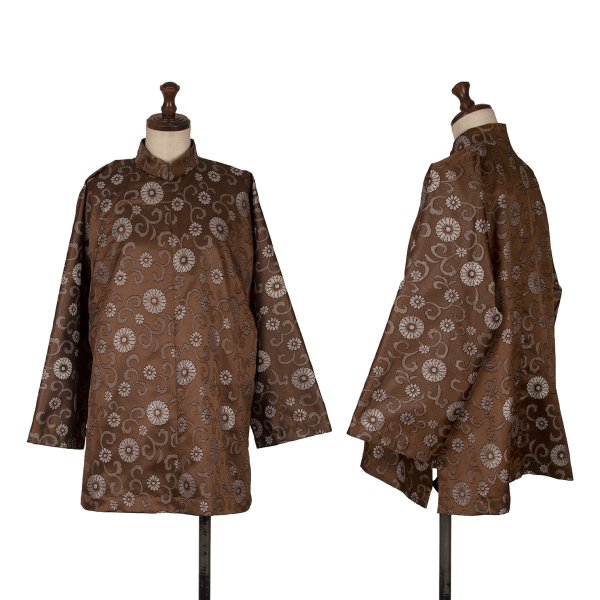 【中古】 コムコム コムデギャルソンCOMME des GARCONS ポリグリッターフラワージャガードマオカラージャケット 茶S【レディース】｜PLAYFUL