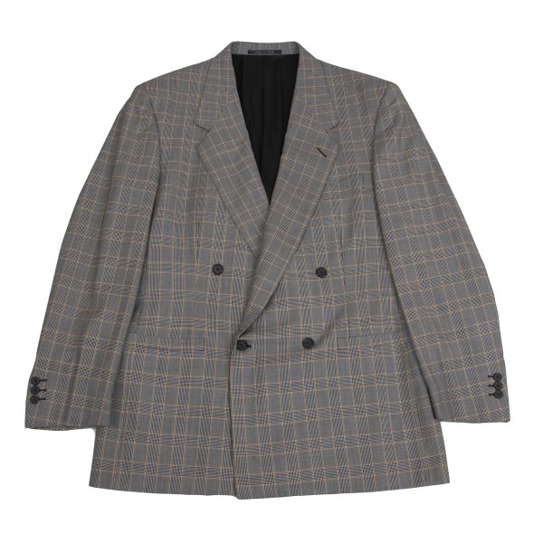 【中古】 ジャンニヴェルサーチ クチュールGIANNI VERSACE COUTURE ウールグレンチェックダブルジャケット グレー黄XL位【メンズ】|PLAYFUL