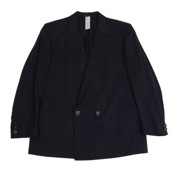 【中古】 ジャンニヴェルサーチGIANNI VERSACE ウールシルクシャドーストライプダブルジャケット 紺54【メンズ】｜PLAYFUL