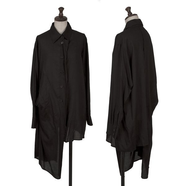 【中古】 ヨウジヤマモトファムYohji Yamamoto FEMME ドレープアシンメトリーシャツ 黒1【レディース】|PLAYFUL