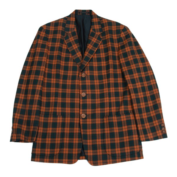 【中古】 ヨウジヤマモト プールオムYohji Yamamoto POUR HOMME ウッドボタンチェックジャケット オレンジ緑M【メンズ】｜PLAYFUL
