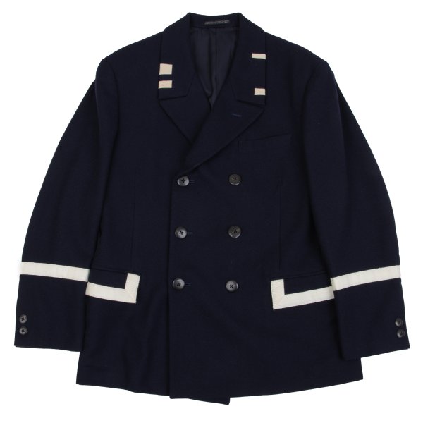 【中古】 ヨウジヤマモト プールオムYohji Yamamoto POUR HOMME テーピングウールダブルジャケット 紺S【メンズ】 コート・ジャケット-メンズファッション