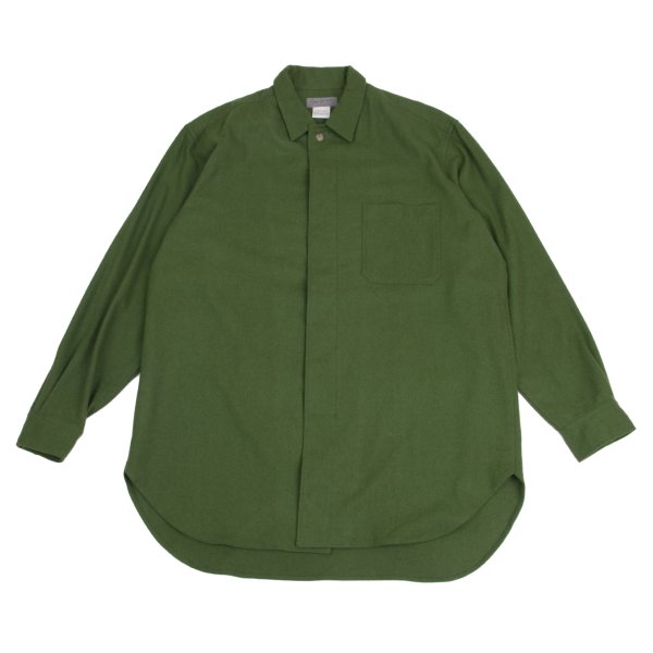 【中古】 ヨウジヤマモト プールオムYohji Yamamoto POUR HOMME 比翼フランネル長袖シャツ 緑L位【メンズ】｜PLAYFUL