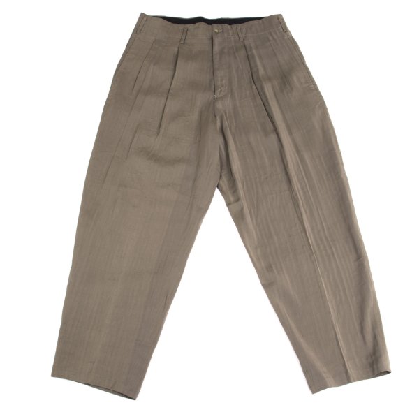 【中古】 ヨウジヤマモト プールオムYohji Yamamoto POUR HOMME レーヨンキュプラ光沢ストライプパンツ ベージュM【メンズ】｜PLAYFUL