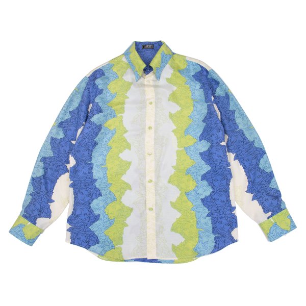 【中古】 ジャンニヴェルサーチGIANNI VERSACE メデューサプリントシャツ 白黄緑青54【メンズ】|PLAYFUL