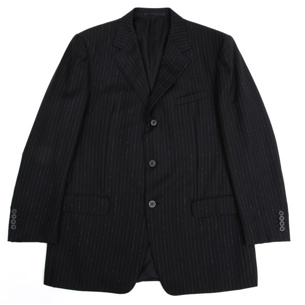 【中古】 ジャンニヴェルサーチGIANNI VERSACE ウールストライプ織り3Bジャケット 黒54【メンズ】