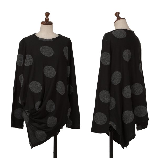 【中古】 ヨウジヤマモト ノアールYohji Yamamoto NOIR ドット刺繍コットンウールドレープカットソー 黒グレー2【レディース】｜PLAYFUL