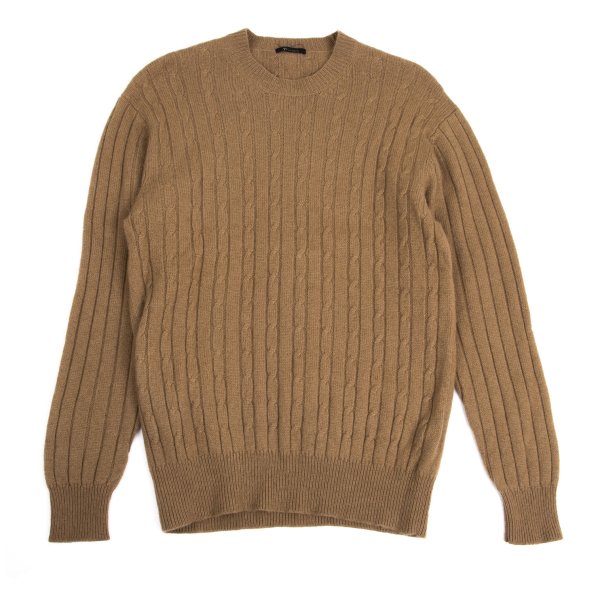 【中古】 ワイズフォーメンY\u0027s for men ウールクルーネックケーブルニット 駱駝L位【メンズ】 メンズファッション-トップス-ニット・セーター