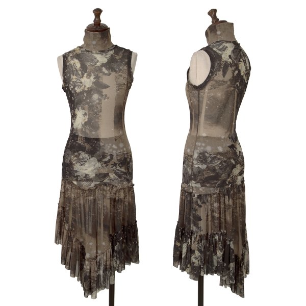【中古】 ジャンポールゴルチエ ファムJean Paul GAULTIER FEMME フローラルフォレストプリントパワーネットセットアップ 黒カーキ40【レディース】
