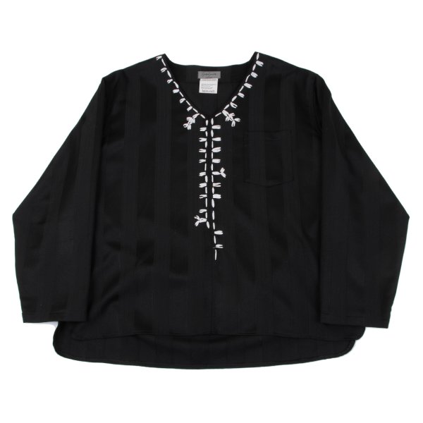 【中古】 ヨウジヤマモト プールオムYohji Yamamoto POUR HOMME ストライプジャガードテープステッチVネックトップス 黒白M位【メンズ】