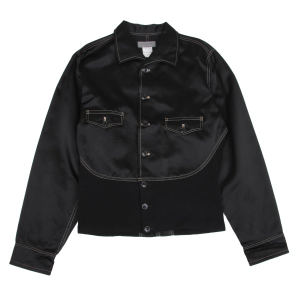 【中古】 ヨウジヤマモト プールオムYohji Yamamoto POUR HOMME ニット切替光沢シャツジャケット 黒M位【メンズ】|PLAYFUL