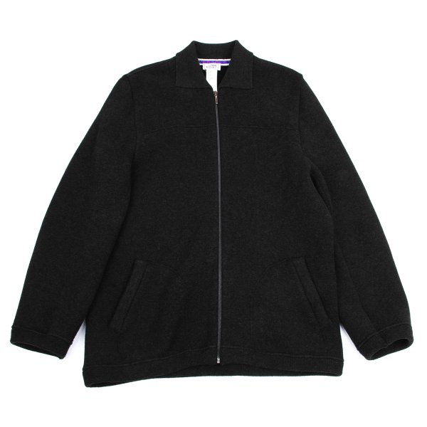 【中古】 ジャンニヴェルサーチGIANNI VERSACE アンゴラ混ジップニットブルゾン 暗灰色52【メンズ】 コート・ジャケット-メンズファッション