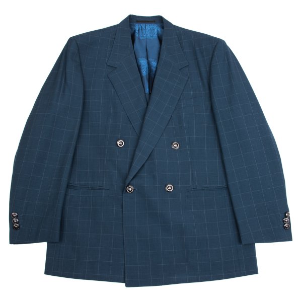 【中古】 ジャンニヴェルサーチGIANNI VERSACE メデューサメタルボタングラフチェックジャケット 青54【メンズ】｜PLAYFUL