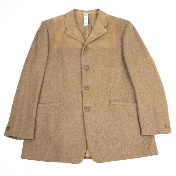 【中古】 ジャンニヴェルサーチGIANNI VERSACE スウェード切替ウールジャケット ベージュ56【メンズ】｜PLAYFUL