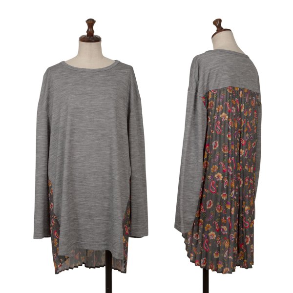 【中古】 ジュンヤワタナベ コムデ給仕JUNYA WATANABE COMME des GARCONS バックプリーツペイズリープリントうつり変わりカットソー 薄墨色他S【レディース】