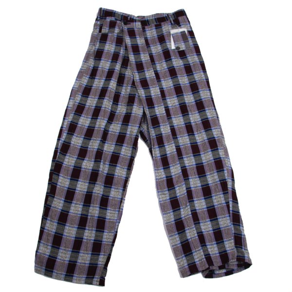 【中古】 ワイズY's レーヨン混ハーフラップチェックワイドパンツ 紫青2【レディース】|PLAYFUL