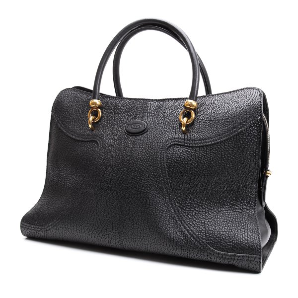 美品 TOD'S ダブルストライプ トートバッグ A4収納可能 ブラック トッズ Woman ブラック トッズ レザー バッグ ミディアム