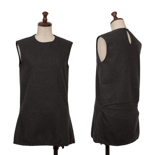 【中古】 ランバンLANVIN ストレッチウール切替ノースリーブ チャコール36【レディース】｜PLAYFUL