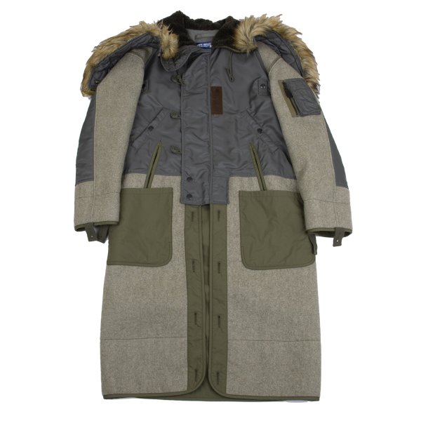 【中古】 ジュンヤワタナベマン コムデギャルソンJUNYA WATANABE MAN COMME des GARCONS ミリタリードッキングファーフーディーコート カーキS【メンズ】｜PLAYFUL