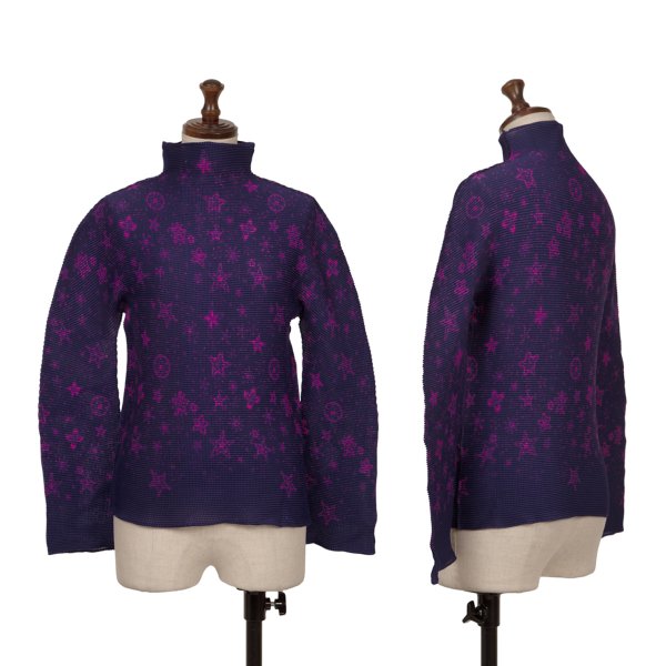 【中古】 イッセイミヤケ ミーISSEY MIYAKE me スタープリントストレッチプリーツハイネックカットソー 紫他F【レディース】｜PLAYFUL