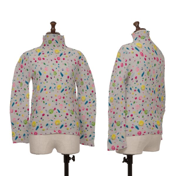 【中古】 イッセイミヤケ ミーISSEY MIYAKE me カラフルプリントストレッチプリーツハイネックカットソー グレー他F【レディース】｜PLAYFUL