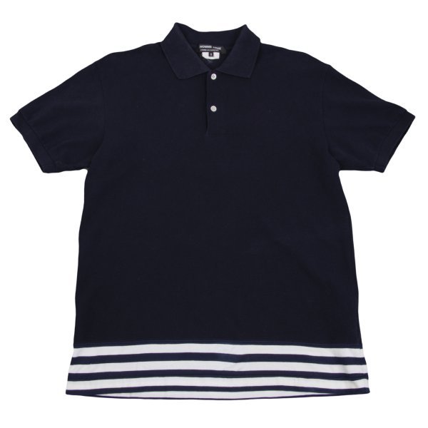 【中古】 コムデ給仕 オムドゥCOMME des GARCONS HOMME DEUX 裾間借り人うつり変わりスポーツシャツ 紺白M【メンズ】