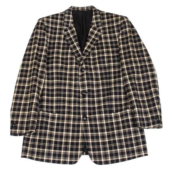 【中古】 ジャンニヴェルサーチGIANNI VERSACE ウールチェック3Bジャケット ベージュ黒50【メンズ】|PLAYFUL
