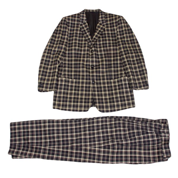 【中古】 ジャンニヴェルサーチGIANNI VERSACE ウールチェックセットアップ ベージュ黒50【メンズ】