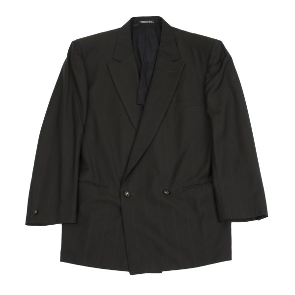 【中古】 ジャンニヴェルサーチGIANNI VERSACE ウールピンストライプダブルジャケット カーキ50【メンズ】