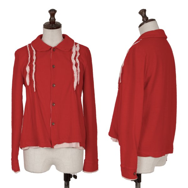 【中古】 トリココムデギャルソンtricot COMME des GARCONS 染色フリルデザインニットシャツ 赤M位【レディース】｜PLAYFUL