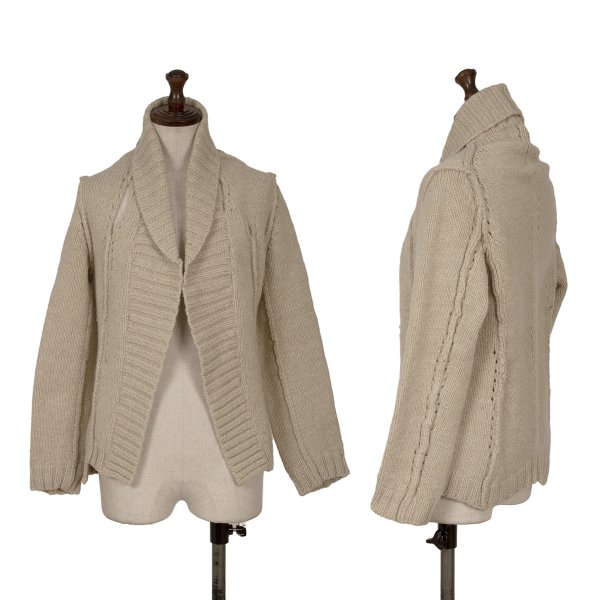 【中古】 トリココムデギャルソンtricot COMME des GARCONS ホールデザインボタンレスショールカラーニットカーディガン ベージュM位【レディース】